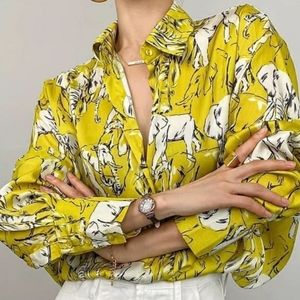 ZARA Oversized Button Down size Small Retro Elephant Print Silky Blouse Relaxed